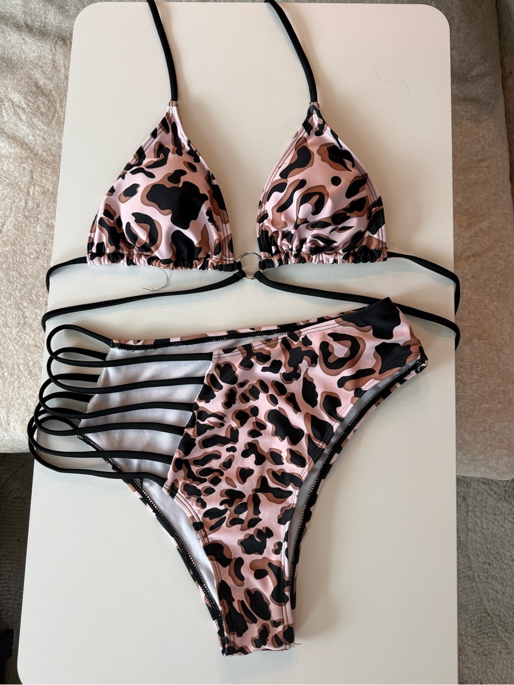 Pink Leopard Print Strappy Bikini Set